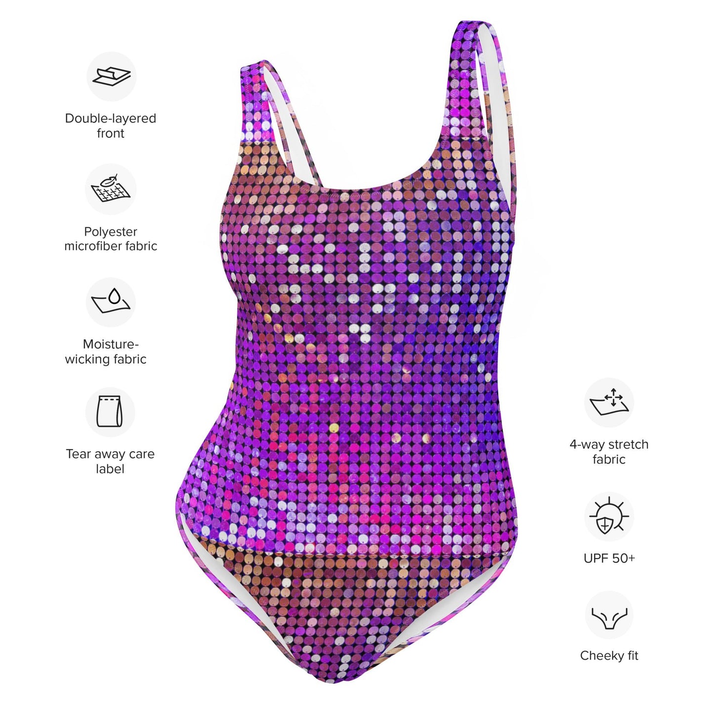 Women's One - Piece Swimsuit, Purple Rhinestone Print Swimwear, tankinis, Swimsuit, Beachwear, Bathing Suit - PratSN