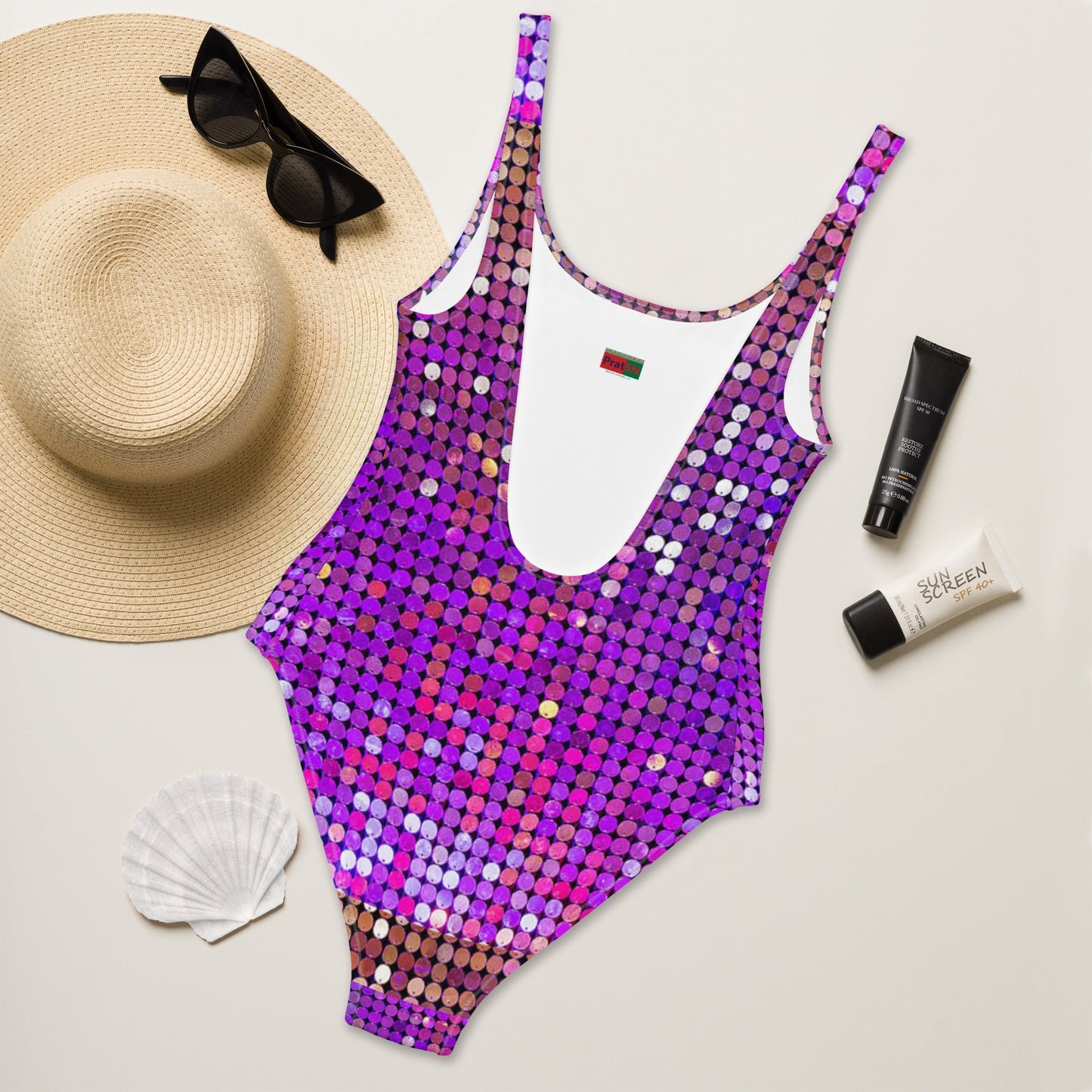 Women's One - Piece Swimsuit, Purple Rhinestone Print Swimwear, tankinis, Swimsuit, Beachwear, Bathing Suit - PratSN