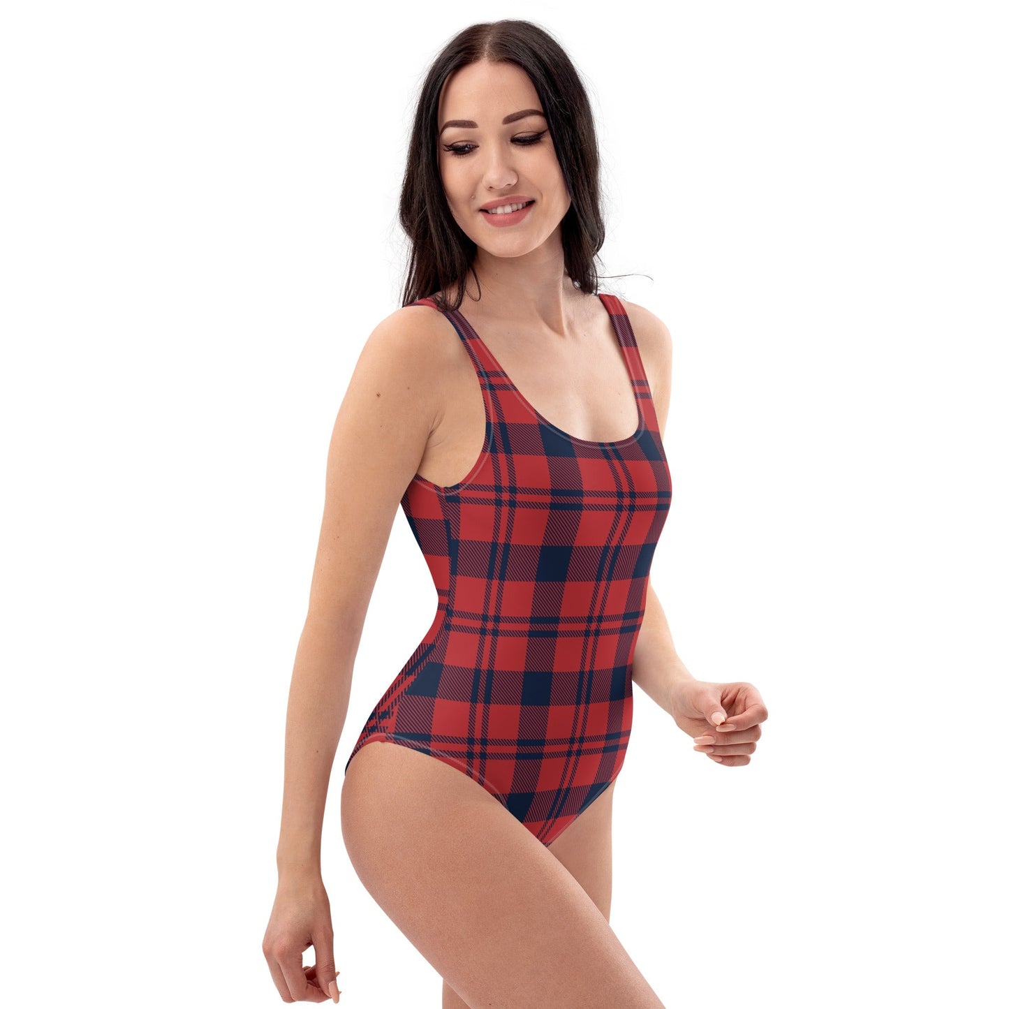 Women's One - Piece Swimsuit, Red and Blue Plaid, swimsuit, vacation swimwear, holiday travel swimwear, mothers day gift - PratSN