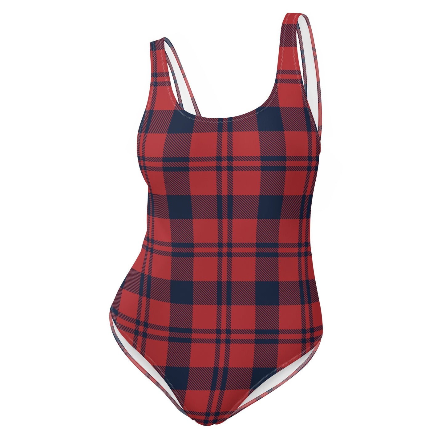 Women's One - Piece Swimsuit, Red and Blue Plaid, swimsuit, vacation swimwear, holiday travel swimwear, mothers day gift - PratSN