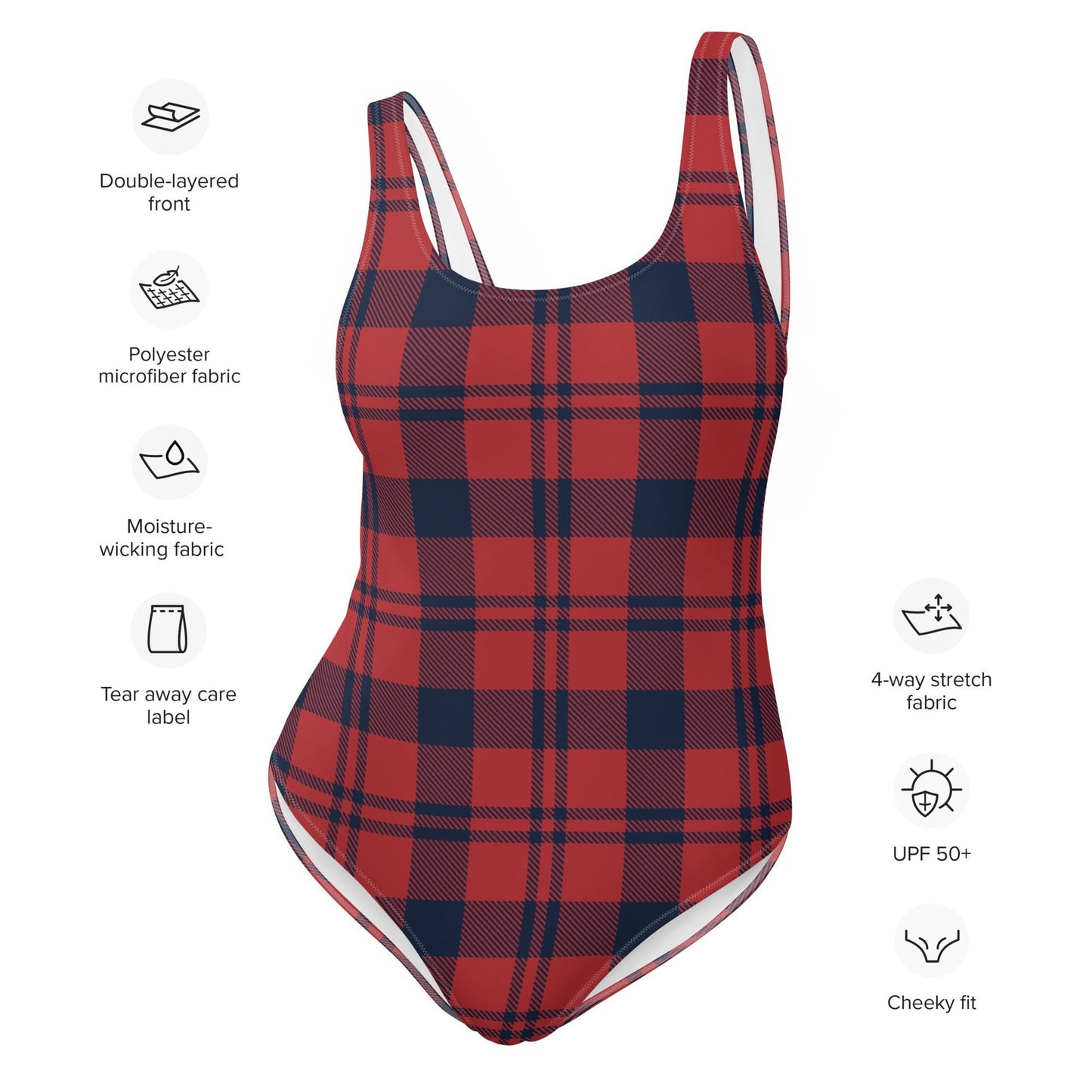 Women's One - Piece Swimsuit, Red and Blue Plaid, swimsuit, vacation swimwear, holiday travel swimwear, mothers day gift - PratSN