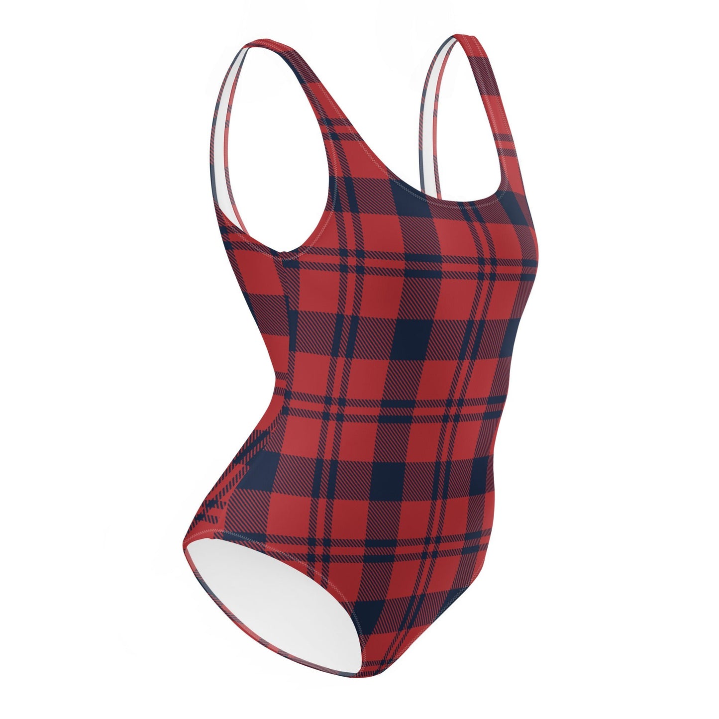 Women's One - Piece Swimsuit, Red and Blue Plaid, swimsuit, vacation swimwear, holiday travel swimwear, mothers day gift - PratSN
