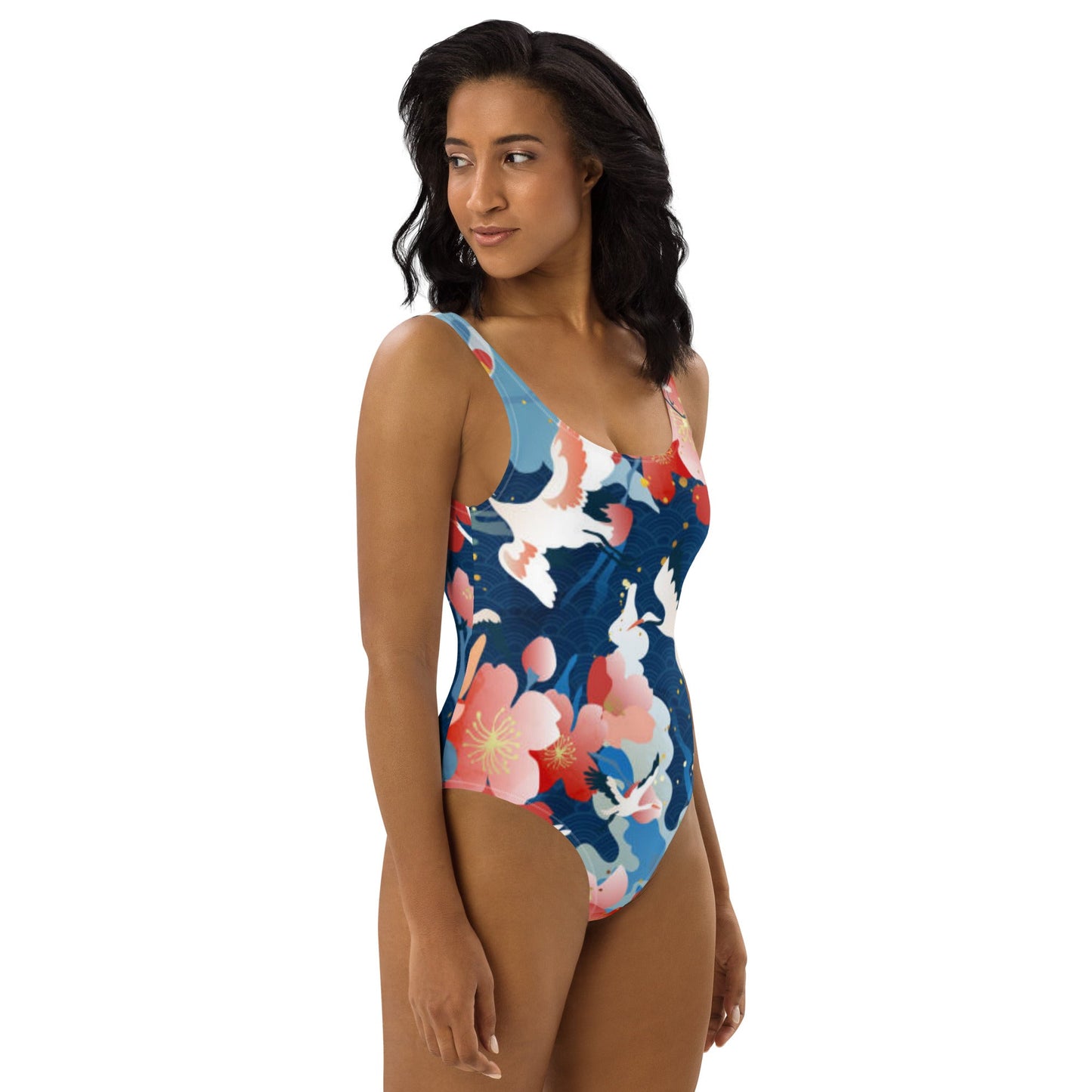 Women's One - Piece Swimsuit, Red Blue White Bird Pattern Swimsuit, swimwear, classic beach dress - PratSN