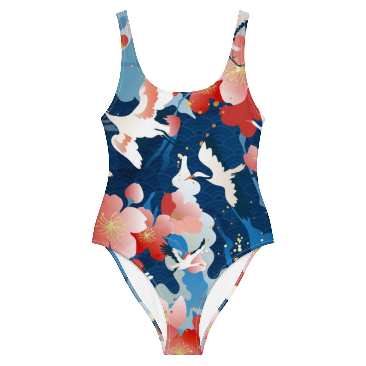 Women's One - Piece Swimsuit, Red Blue White Bird Pattern Swimsuit, swimwear, classic beach dress - PratSN