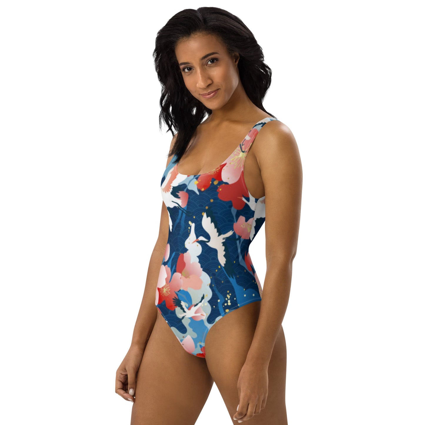 Women's One - Piece Swimsuit, Red Blue White Bird Pattern Swimsuit, swimwear, classic beach dress - PratSN