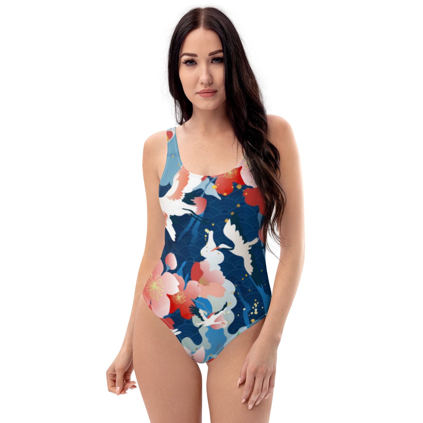 Women's One - Piece Swimsuit, Red Blue White Bird Pattern Swimsuit, swimwear, classic beach dress - PratSN