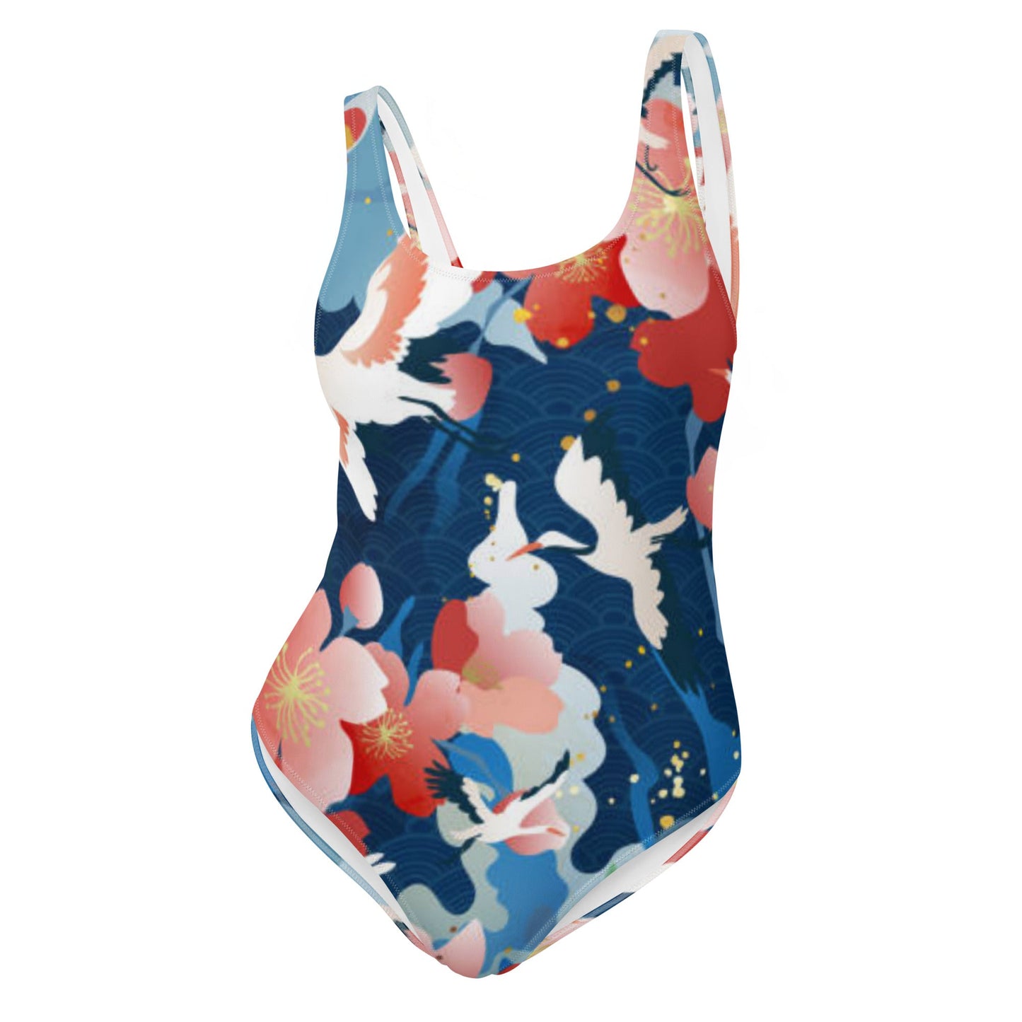 Women's One - Piece Swimsuit, Red Blue White Bird Pattern Swimsuit, swimwear, classic beach dress - PratSN