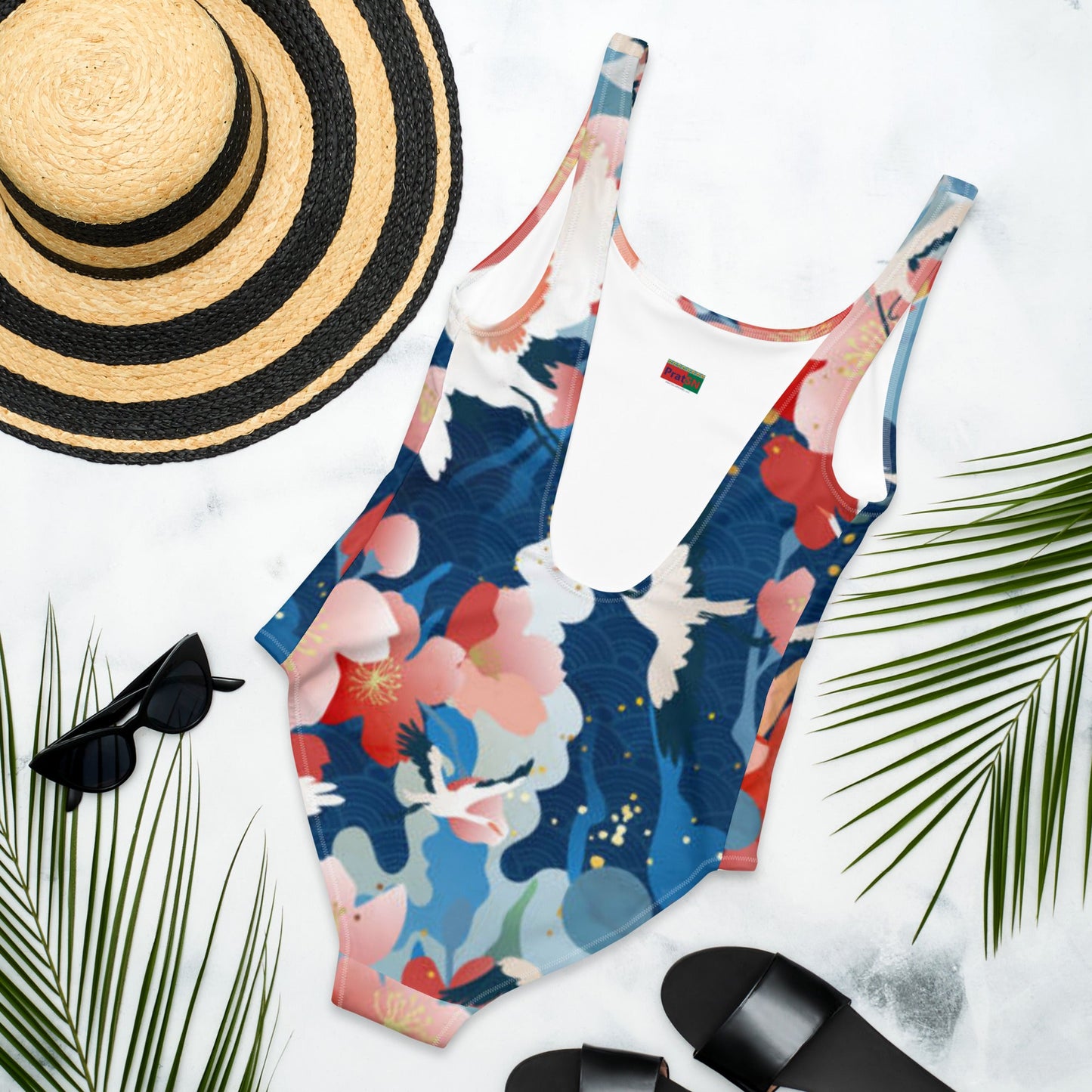 Women's One - Piece Swimsuit, Red Blue White Bird Pattern Swimsuit, swimwear, classic beach dress - PratSN