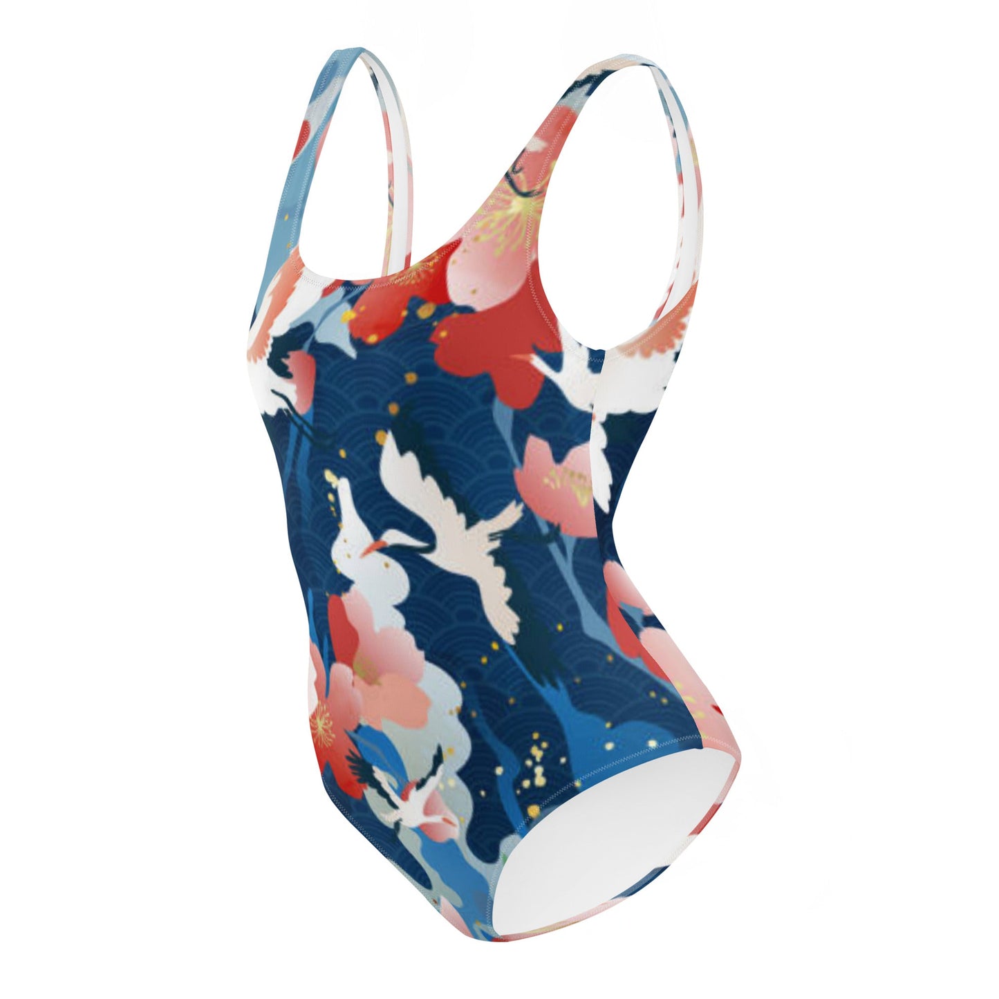 Women's One - Piece Swimsuit, Red Blue White Bird Pattern Swimsuit, swimwear, classic beach dress - PratSN
