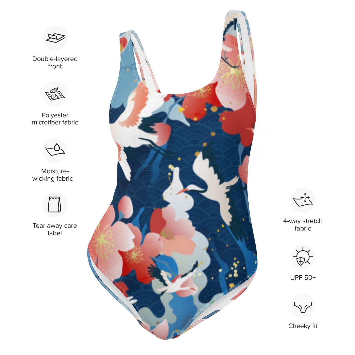 Women's One - Piece Swimsuit, Red Blue White Bird Pattern Swimsuit, swimwear, classic beach dress - PratSN