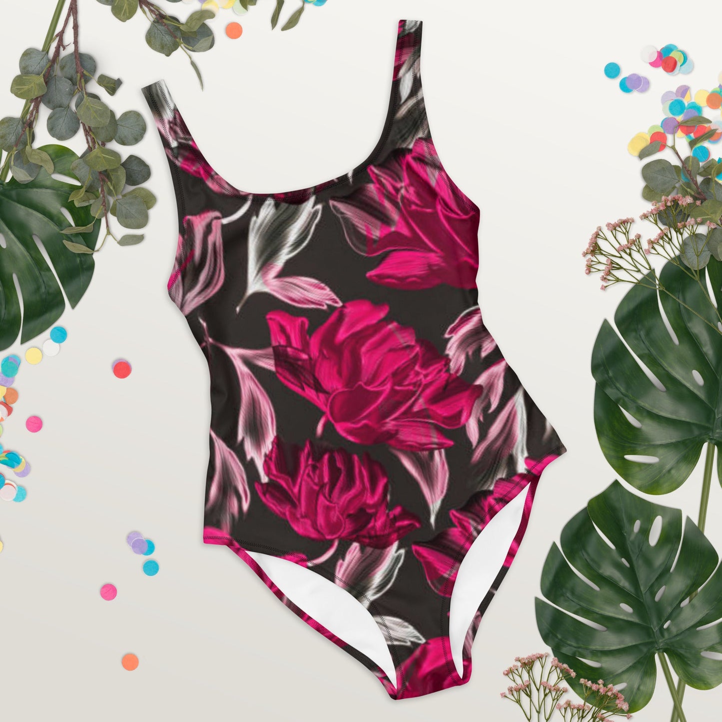 Women's One - Piece Swimsuit, Red Floral Outfit, Swimsuit, Beachwear, Bathing Suit - PratSN