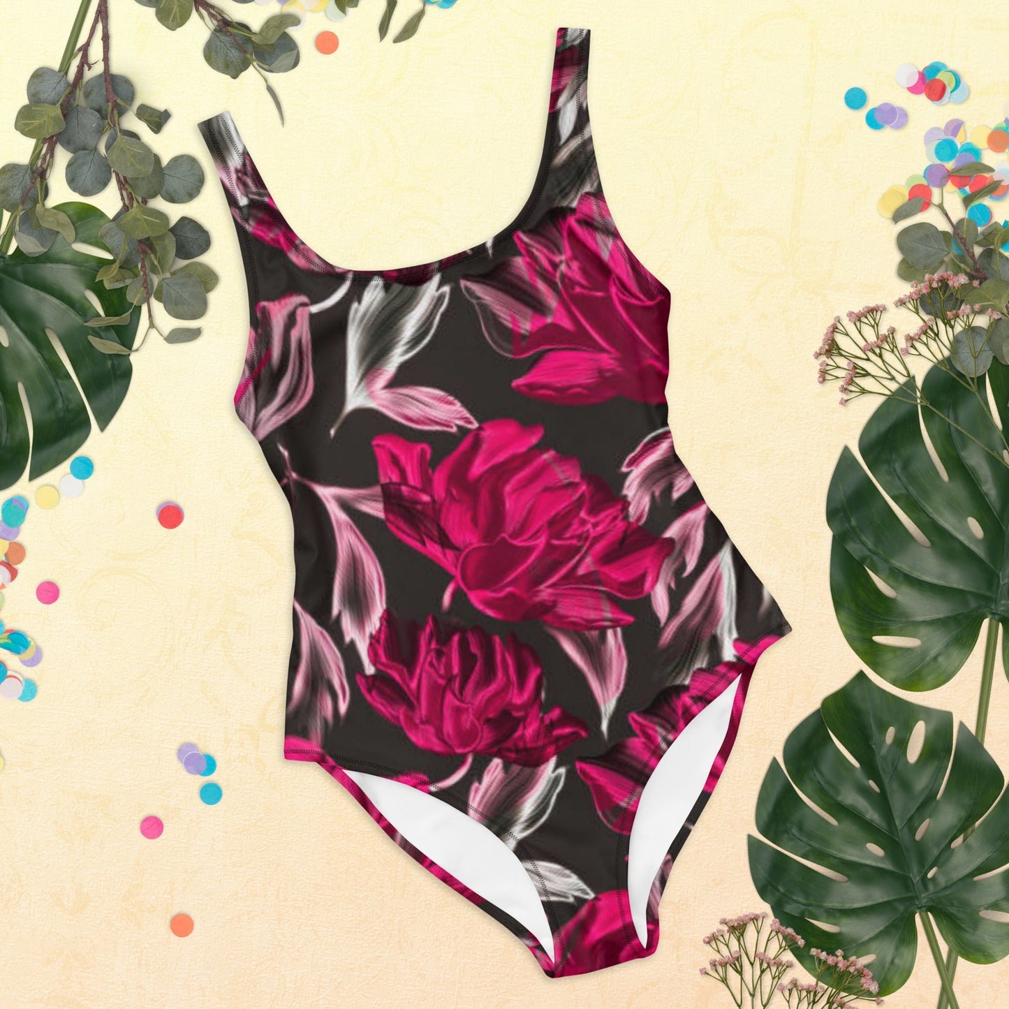 Women's One - Piece Swimsuit, Red Floral Outfit, Swimsuit, Beachwear, Bathing Suit - PratSN