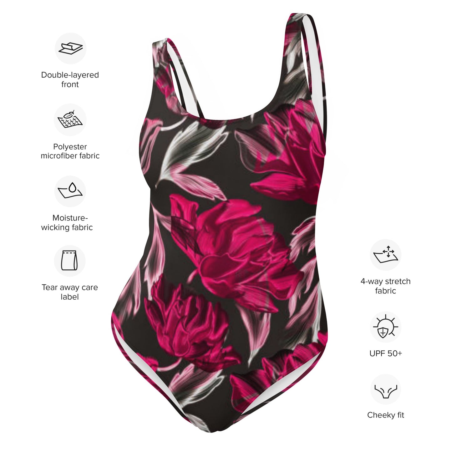 Women's One - Piece Swimsuit, Red Floral Outfit, Swimsuit, Beachwear, Bathing Suit - PratSN