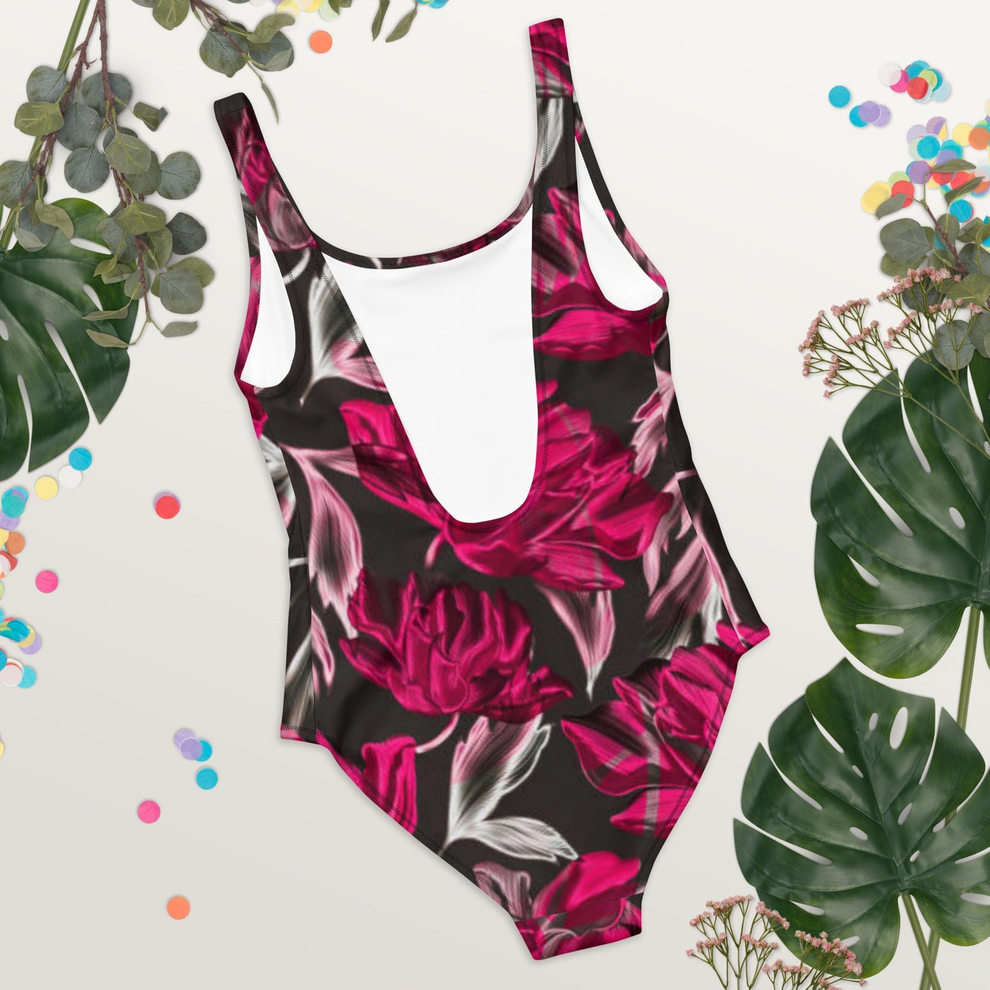 Women's One - Piece Swimsuit, Red Floral Outfit, Swimsuit, Beachwear, Bathing Suit - PratSN