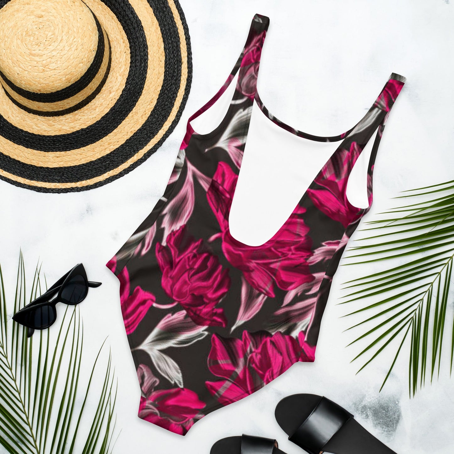Women's One - Piece Swimsuit, Red Floral Outfit, Swimsuit, Beachwear, Bathing Suit - PratSN
