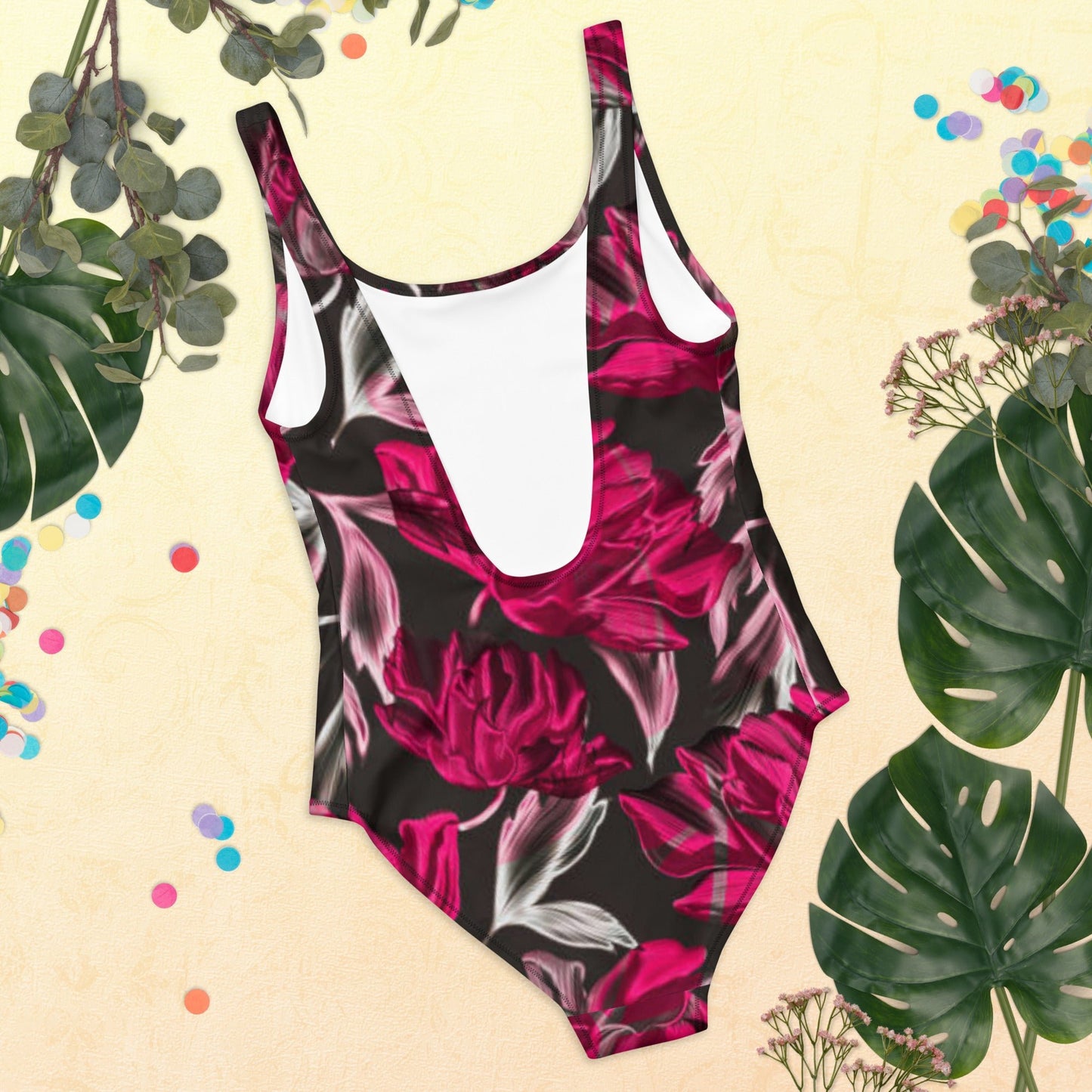 Women's One - Piece Swimsuit, Red Floral Outfit, Swimsuit, Beachwear, Bathing Suit - PratSN