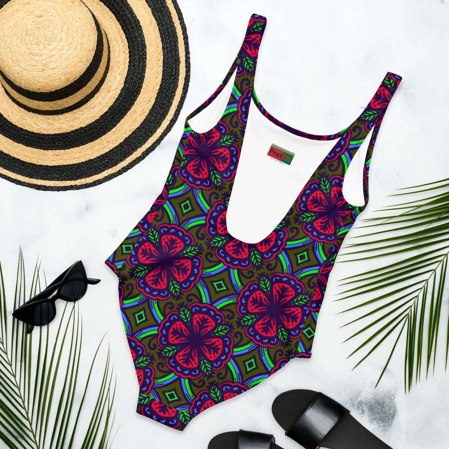 Women's One - Piece Swimsuit, Red Green swimsuit, vacation swimwear, holiday travel swimwear, mothers day gift - PratSN