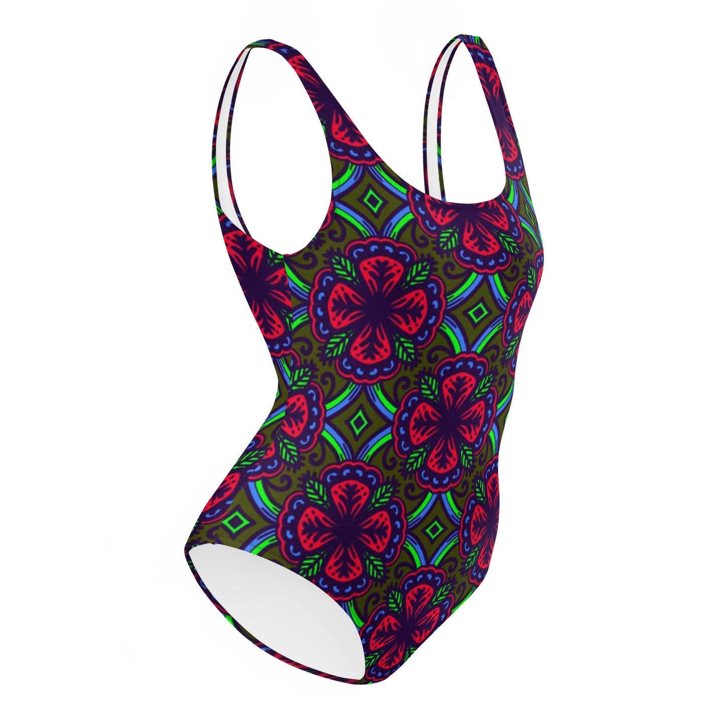 Women's One - Piece Swimsuit, Red Green swimsuit, vacation swimwear, holiday travel swimwear, mothers day gift - PratSN