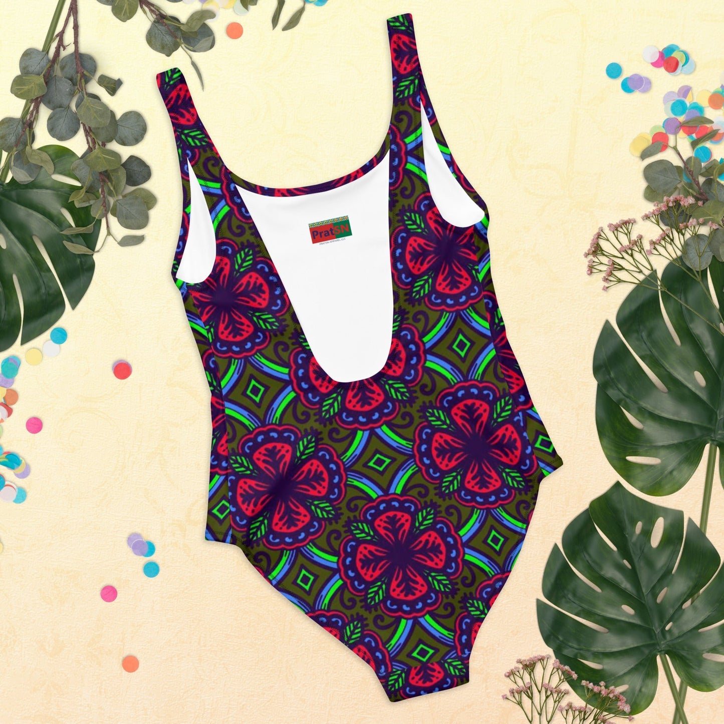 Women's One - Piece Swimsuit, Red Green swimsuit, vacation swimwear, holiday travel swimwear, mothers day gift - PratSN