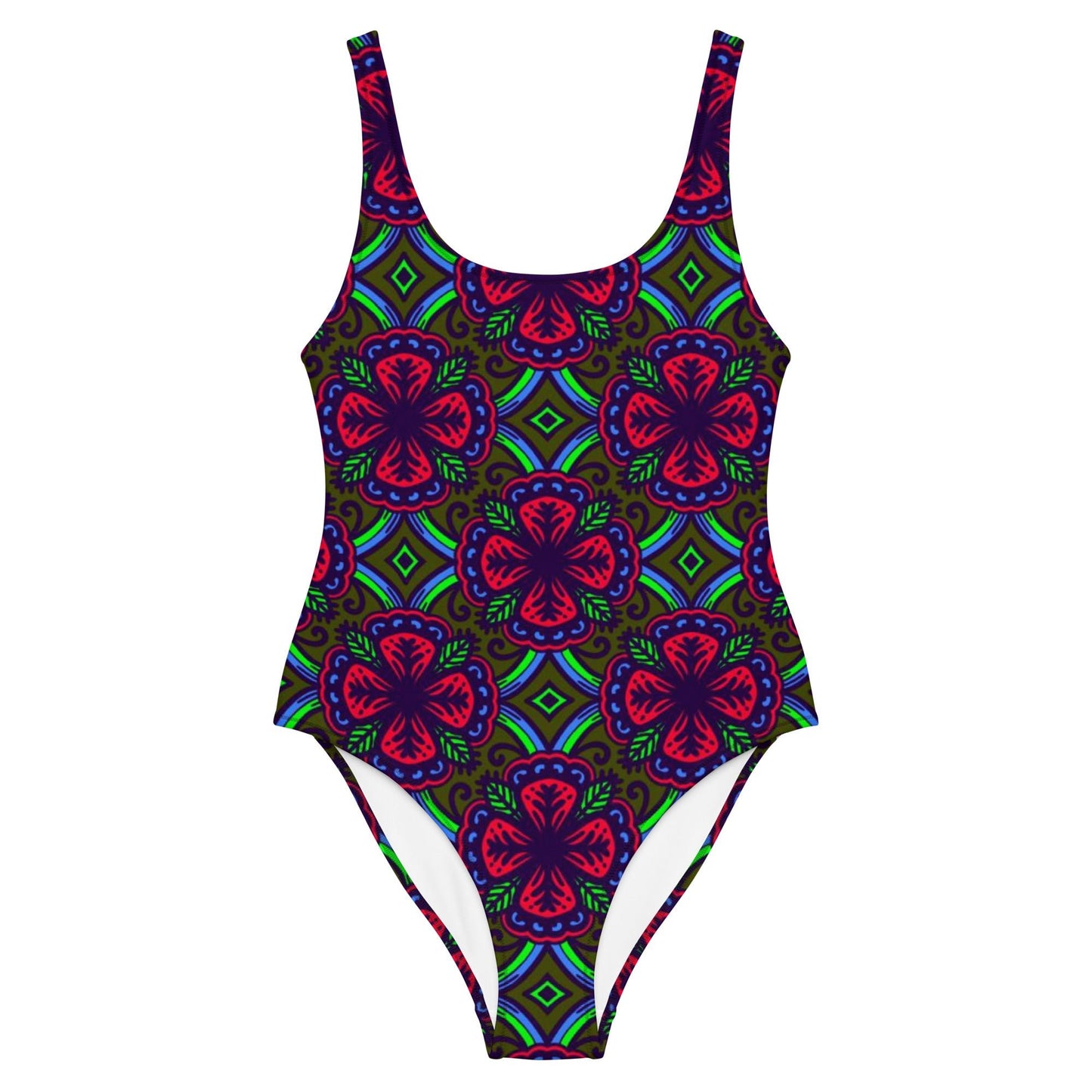 Women's One - Piece Swimsuit, Red Green swimsuit, vacation swimwear, holiday travel swimwear, mothers day gift - PratSN