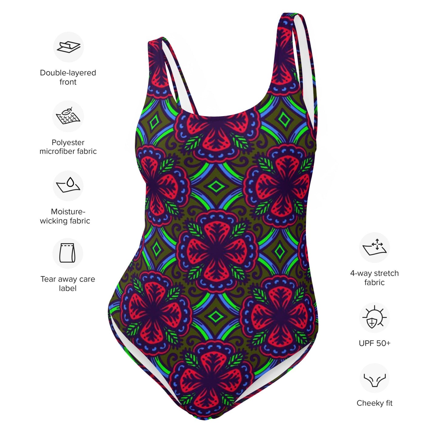Women's One - Piece Swimsuit, Red Green swimsuit, vacation swimwear, holiday travel swimwear, mothers day gift - PratSN