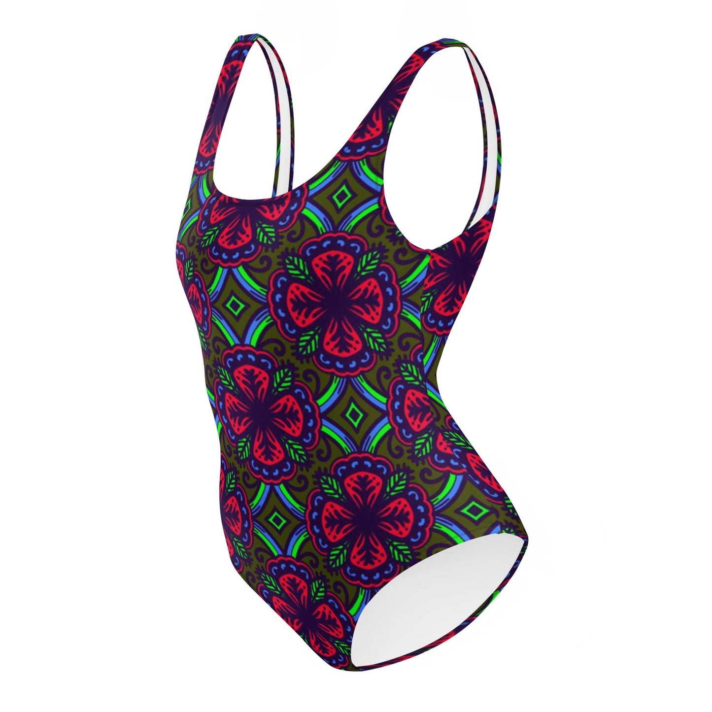 Women's One - Piece Swimsuit, Red Green swimsuit, vacation swimwear, holiday travel swimwear, mothers day gift - PratSN