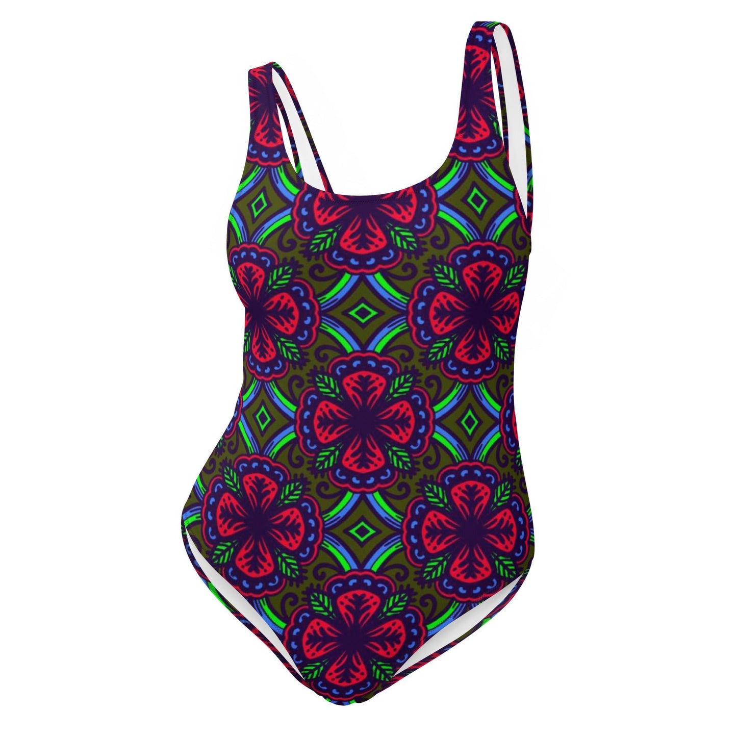 Women's One - Piece Swimsuit, Red Green swimsuit, vacation swimwear, holiday travel swimwear, mothers day gift - PratSN