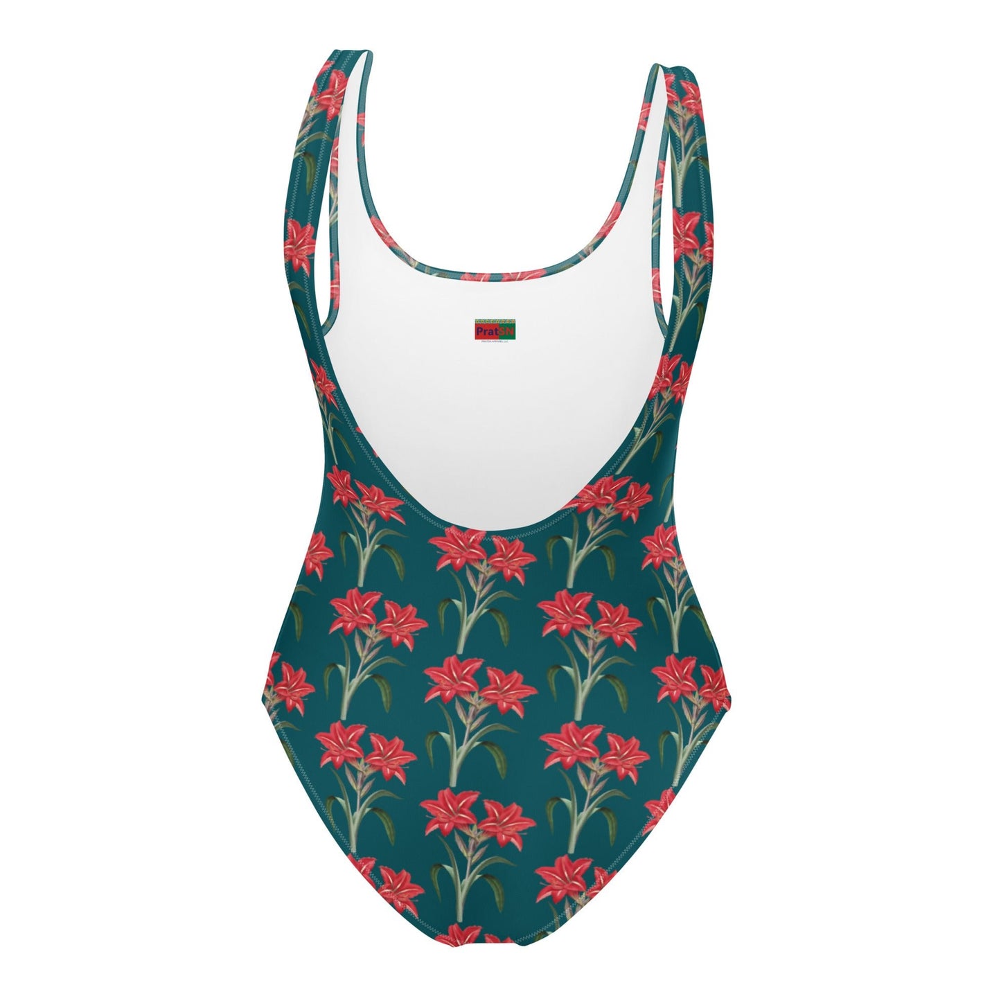 Women's One - Piece Swimsuit, Red Lilies Floral Swimsuit, Sherpa Blue Bathing Suit, swimwear, classic beach dress - PratSN