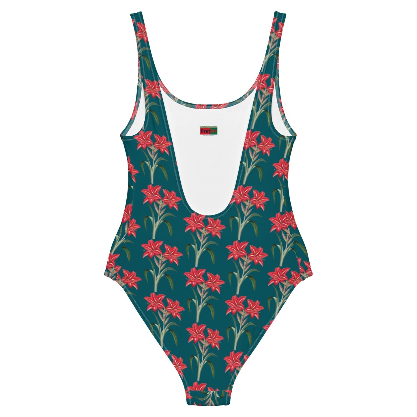 Women's One - Piece Swimsuit, Red Lilies Floral Swimsuit, Sherpa Blue Bathing Suit, swimwear, classic beach dress - PratSN