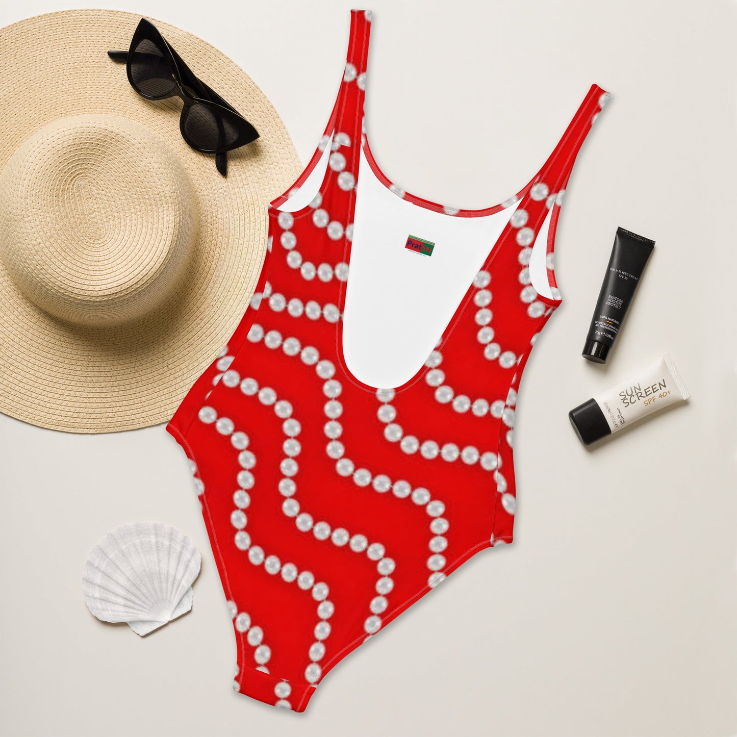 Women's One - Piece Swimsuit, Red Rhinestone Print Outfit, tankinis, Swimsuit, Beachwear, Bathing Suit - PratSN
