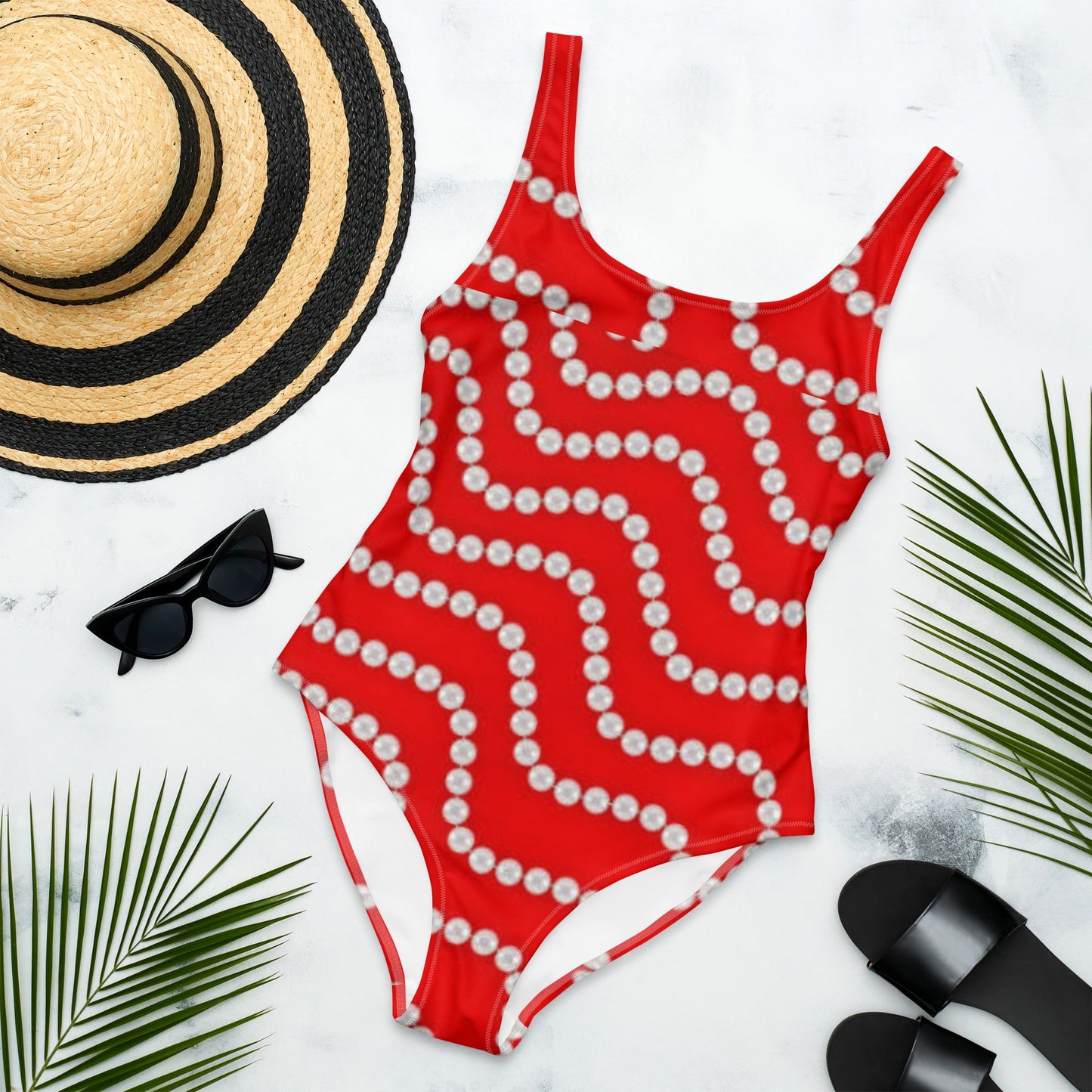 Women's One - Piece Swimsuit, Red Rhinestone Print Outfit, tankinis, Swimsuit, Beachwear, Bathing Suit - PratSN