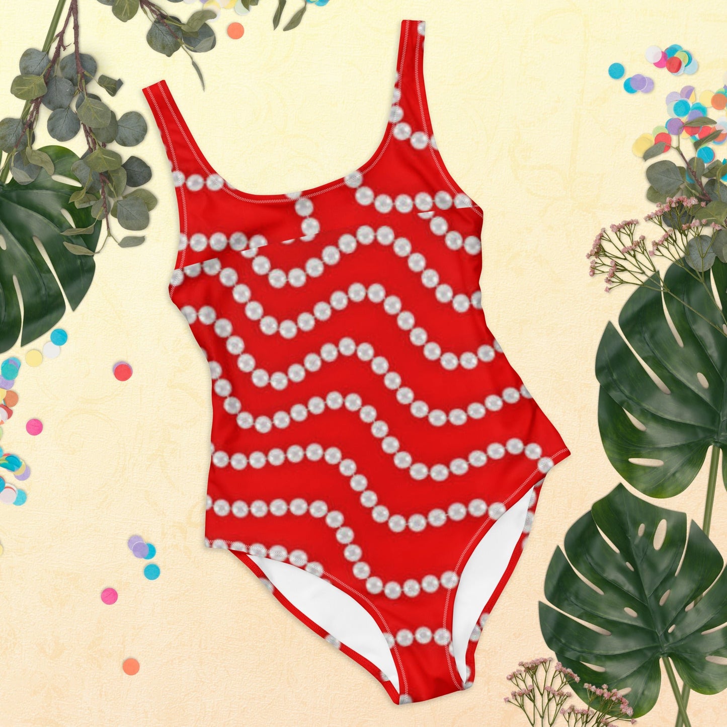Women's One - Piece Swimsuit, Red Rhinestone Print Outfit, tankinis, Swimsuit, Beachwear, Bathing Suit - PratSN