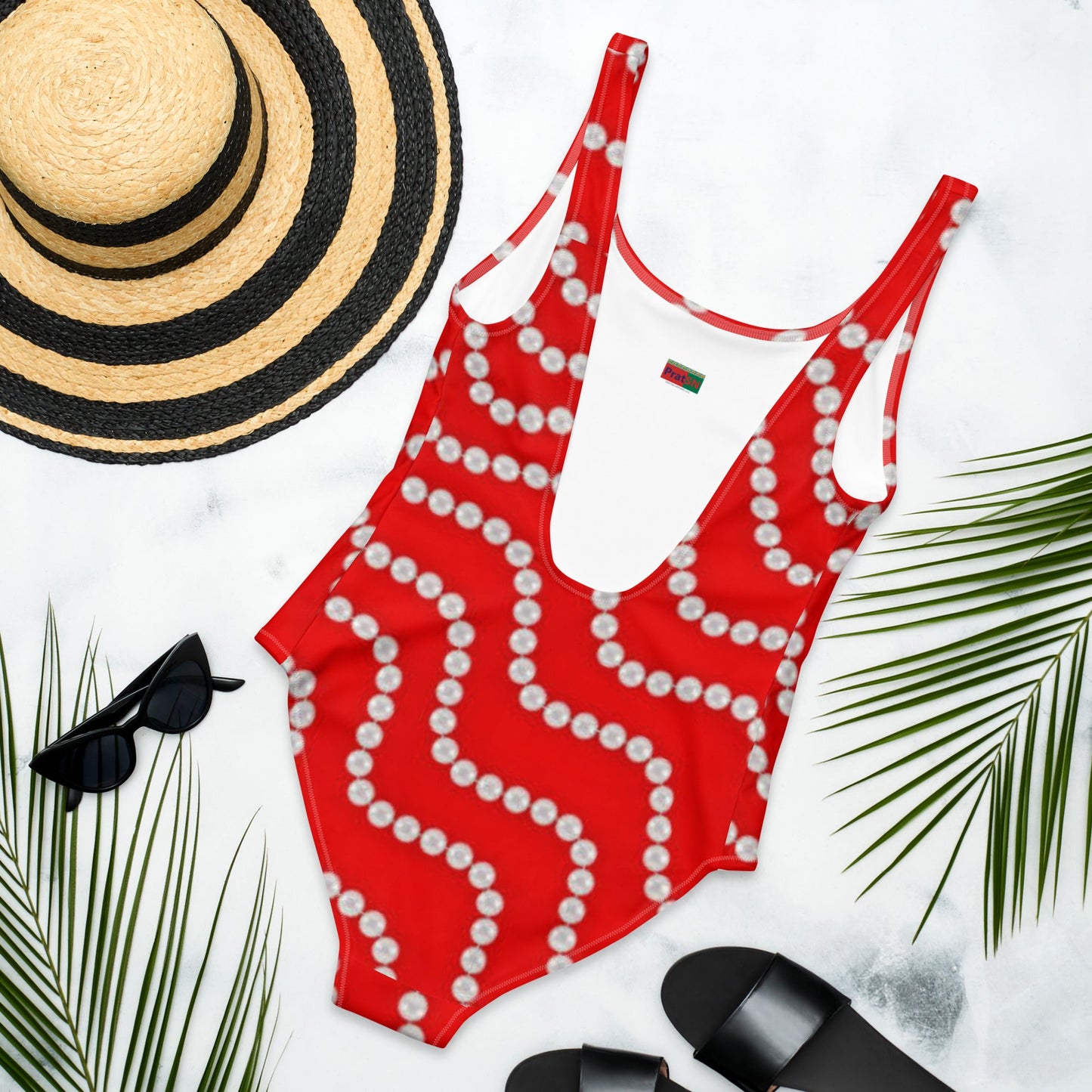 Women's One - Piece Swimsuit, Red Rhinestone Print Outfit, tankinis, Swimsuit, Beachwear, Bathing Suit - PratSN