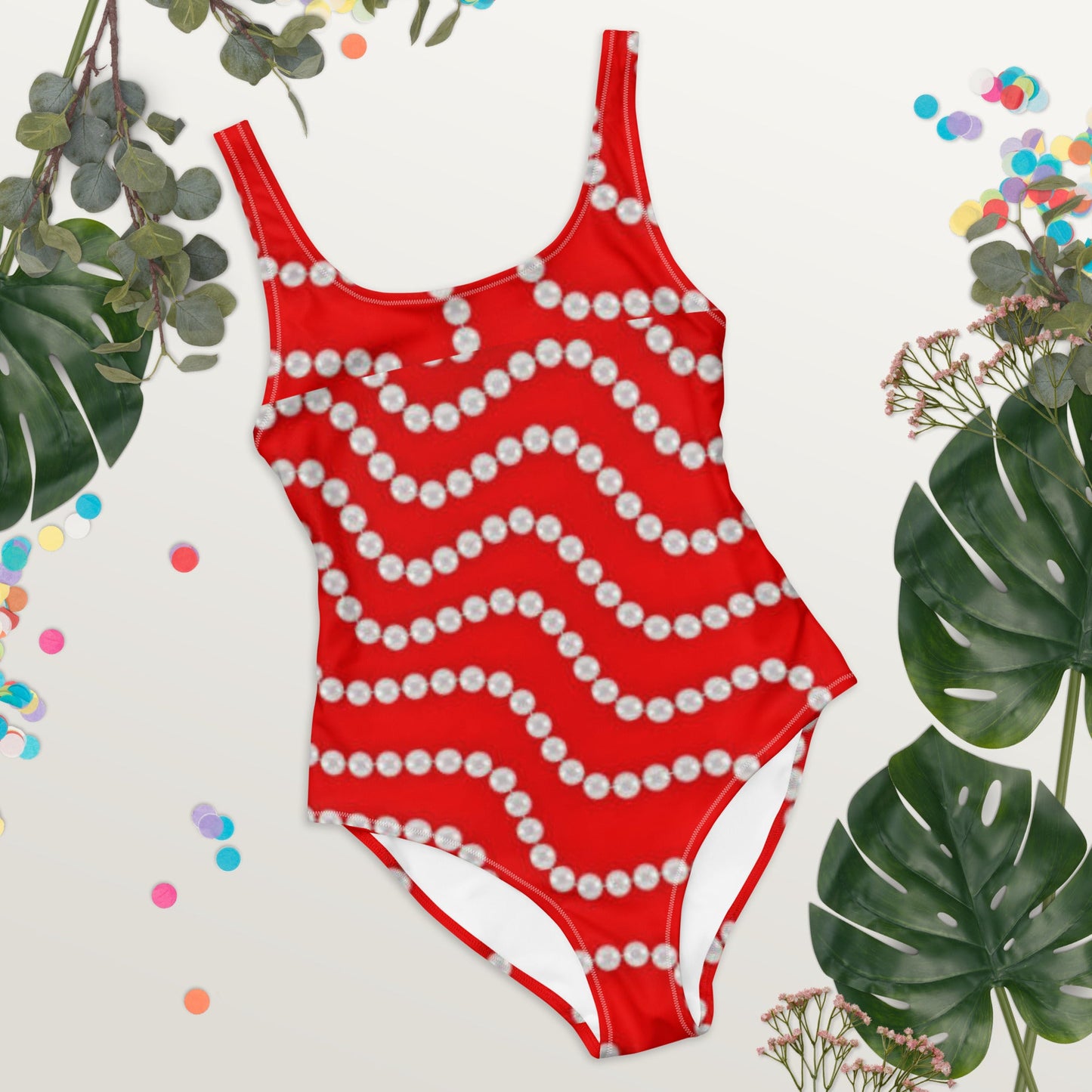 Women's One - Piece Swimsuit, Red Rhinestone Print Outfit, tankinis, Swimsuit, Beachwear, Bathing Suit - PratSN