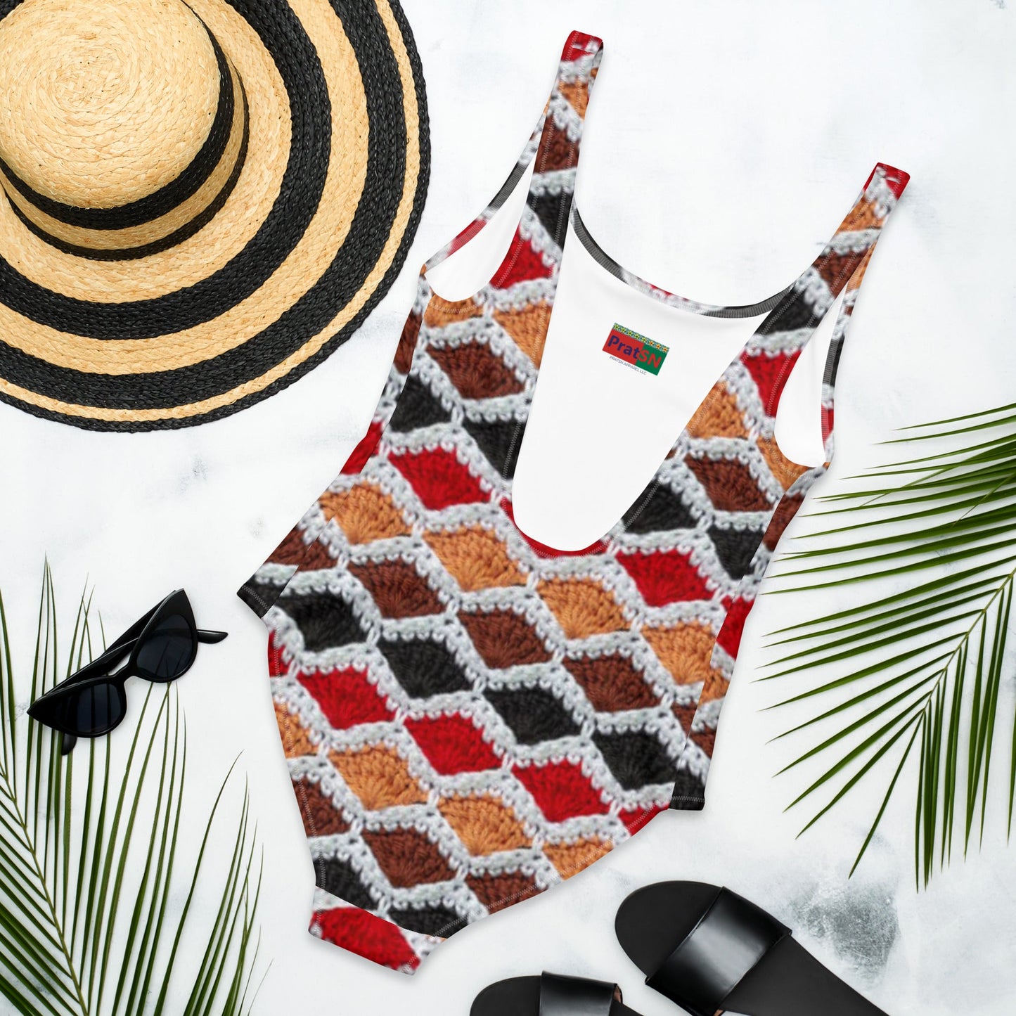 Women's One - Piece Swimsuit, Red Yellow White swimsuit, vacation swimwear, holiday travel swimwear, mothers day gift - PratSN