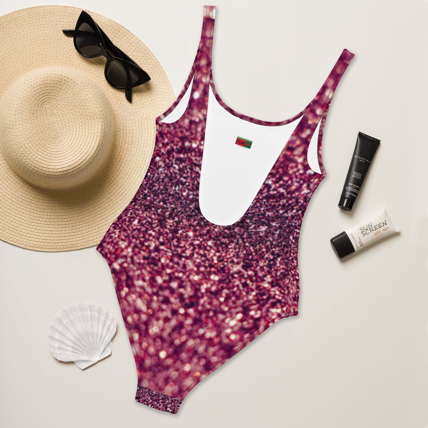 Women's One - Piece Swimsuit, Rhinestone Print Swimwear, Swimsuit, Beachwear, Bathing Suit - PratSN