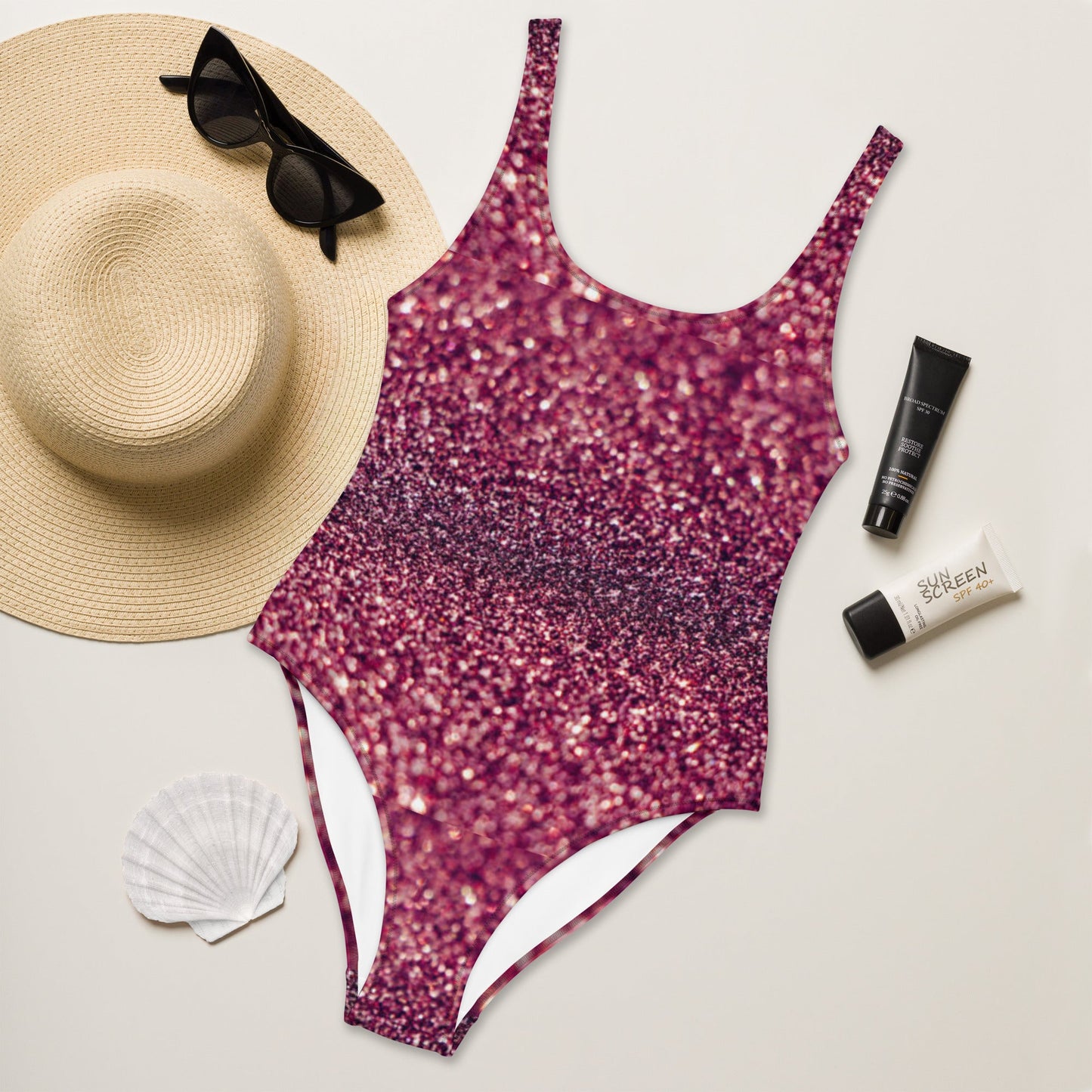 Women's One - Piece Swimsuit, Rhinestone Print Swimwear, Swimsuit, Beachwear, Bathing Suit - PratSN