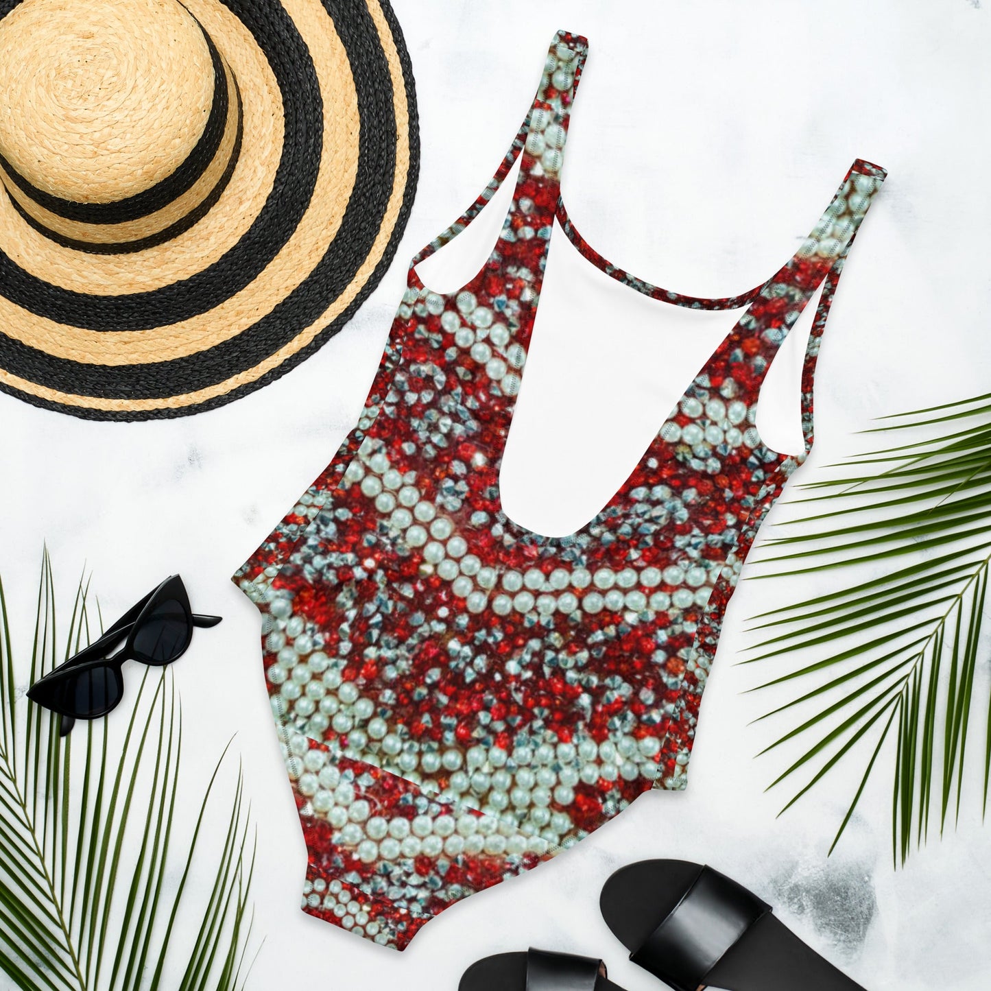 Women's One - Piece Swimsuit, Rhinestone Print Swimwear, Swimsuit, Beachwear, Bathing Suit - PratSN