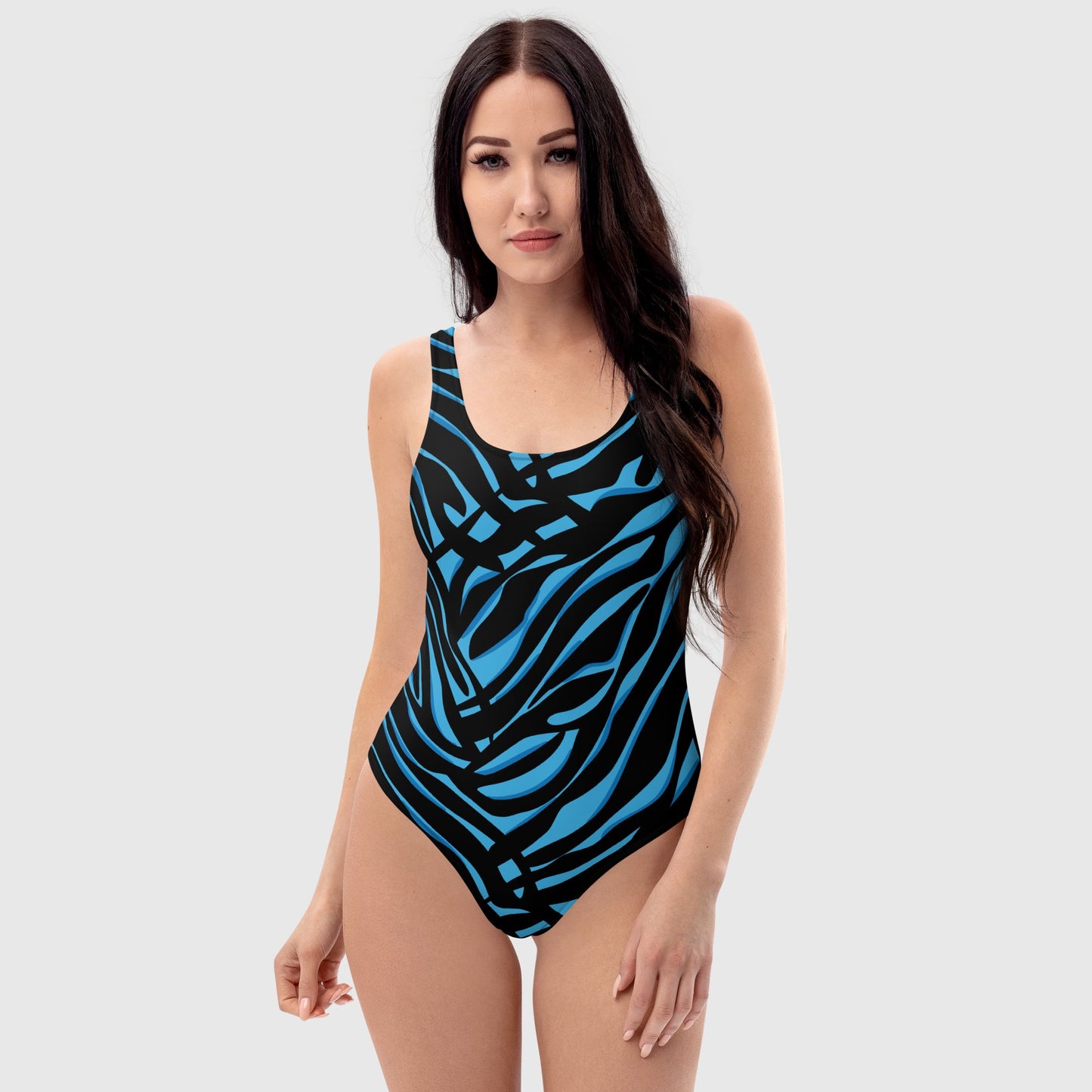 Women's one - Piece Swimsuit, Sky blue and black swimsuit, beautiful beach dress - PratSN