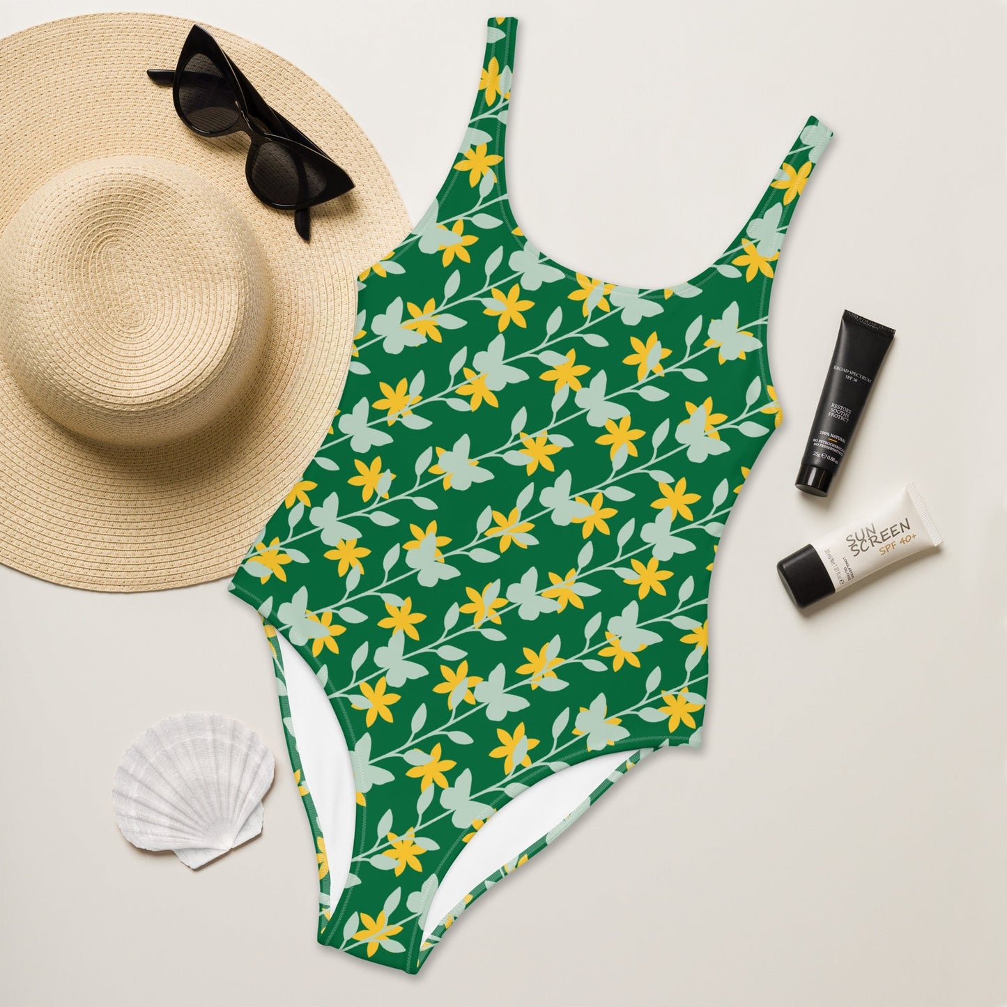 Women's One - Piece Swimsuit, Swimsuit, Beachwear, Bathing Suit, Yellow Swimwear, Outfit - PratSN