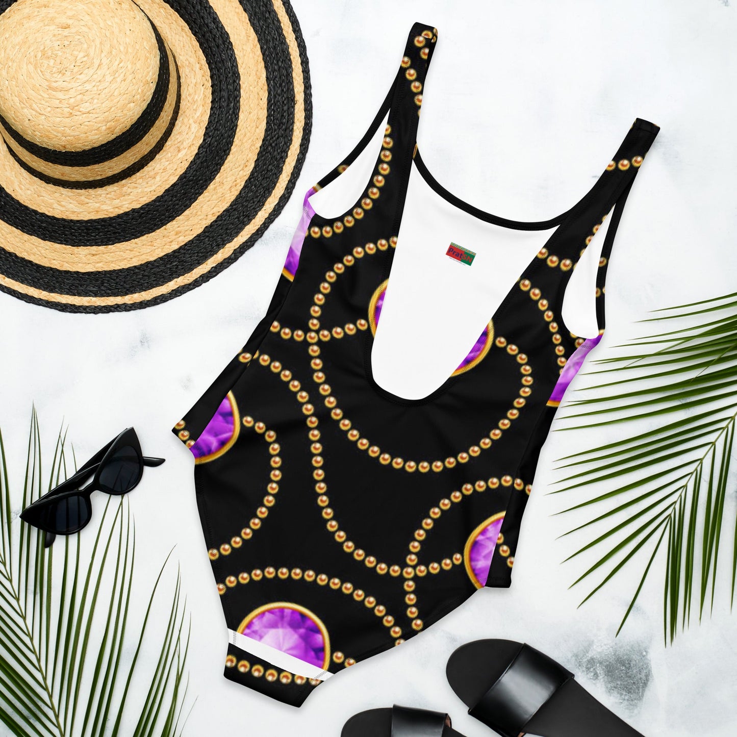 Women's One - Piece Swimsuit, Tankinis, Swimsuit, Beachwear, Bathing Suit Purple Rhinestone Print Swimwear - PratSN
