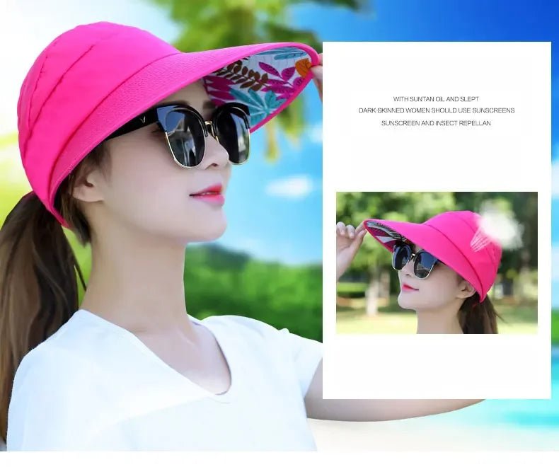 Women\'s outdoor beach black pink red wide brim big sun hat block shade golf caps visor protection female hat for women girl - PratSN