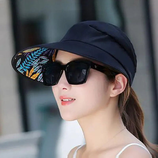 Women\'s outdoor beach black pink red wide brim big sun hat block shade golf caps visor protection female hat for women girl - PratSN