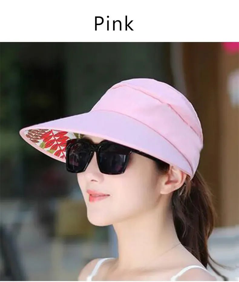 Women\'s outdoor beach black pink red wide brim big sun hat block shade golf caps visor protection female hat for women girl - PratSN