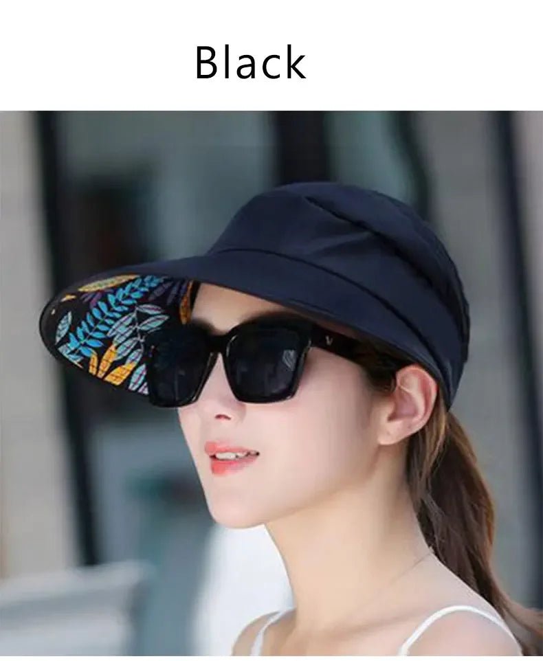 Women\'s outdoor beach black pink red wide brim big sun hat block shade golf caps visor protection female hat for women girl - PratSN