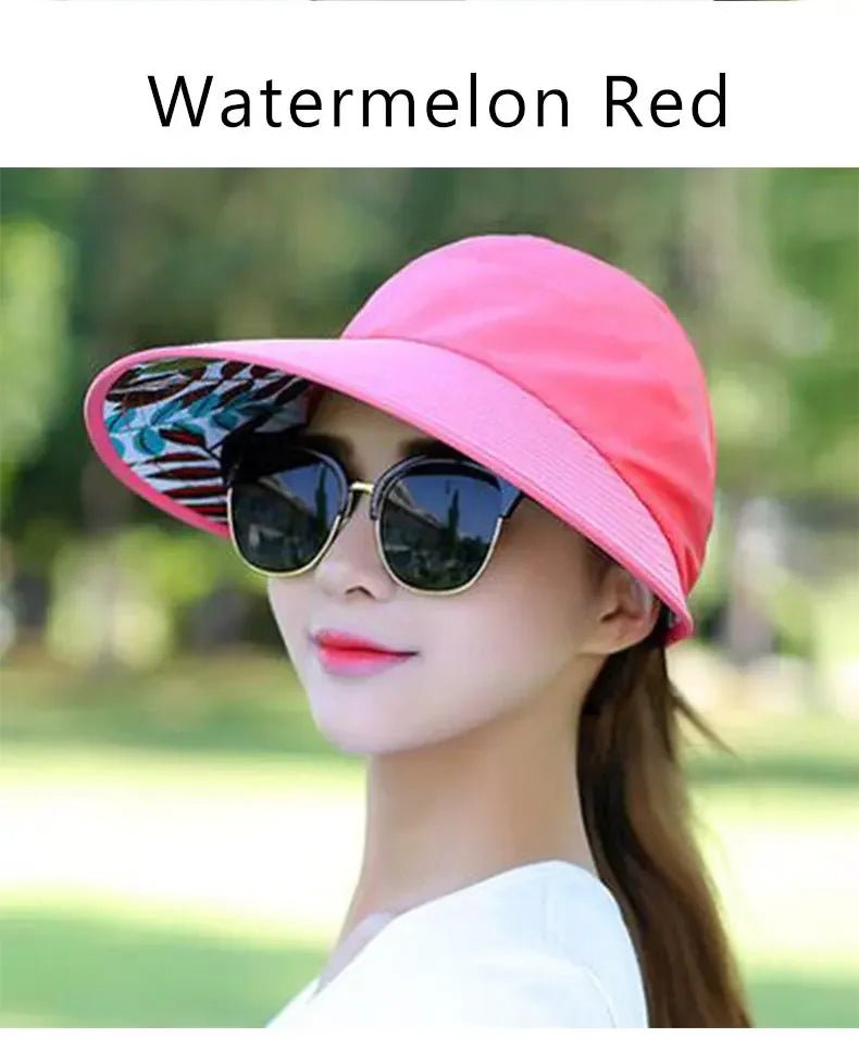 Women\'s outdoor beach black pink red wide brim big sun hat block shade golf caps visor protection female hat for women girl - PratSN