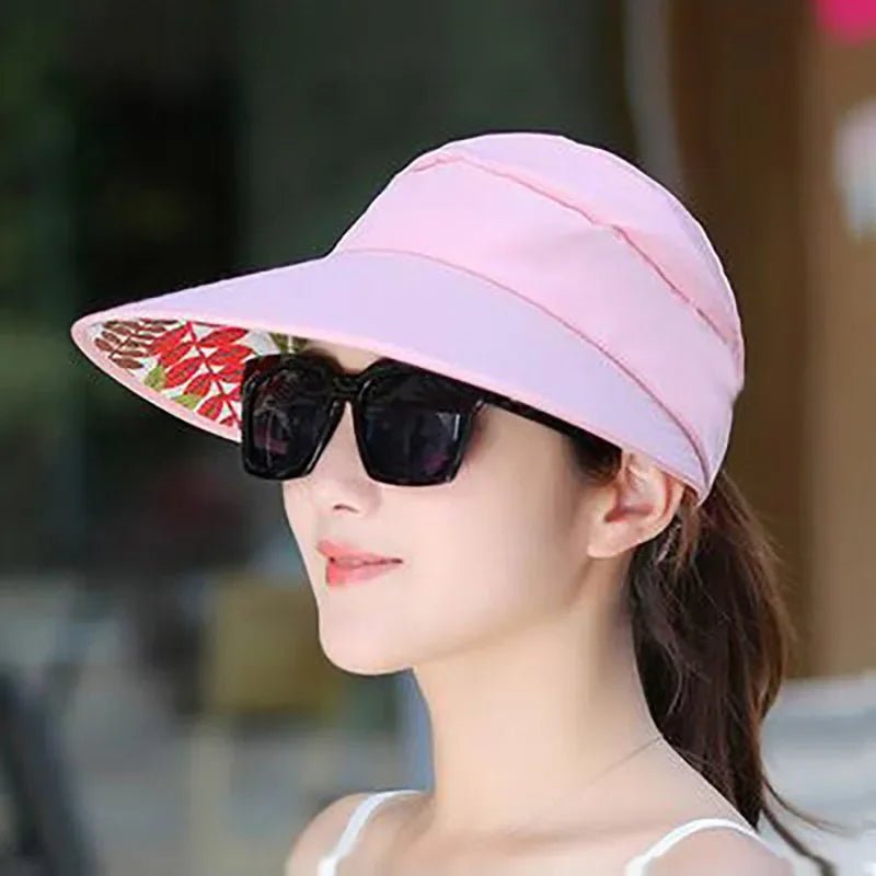 Women\'s outdoor beach black pink red wide brim big sun hat block shade golf caps visor protection female hat for women girl - PratSN