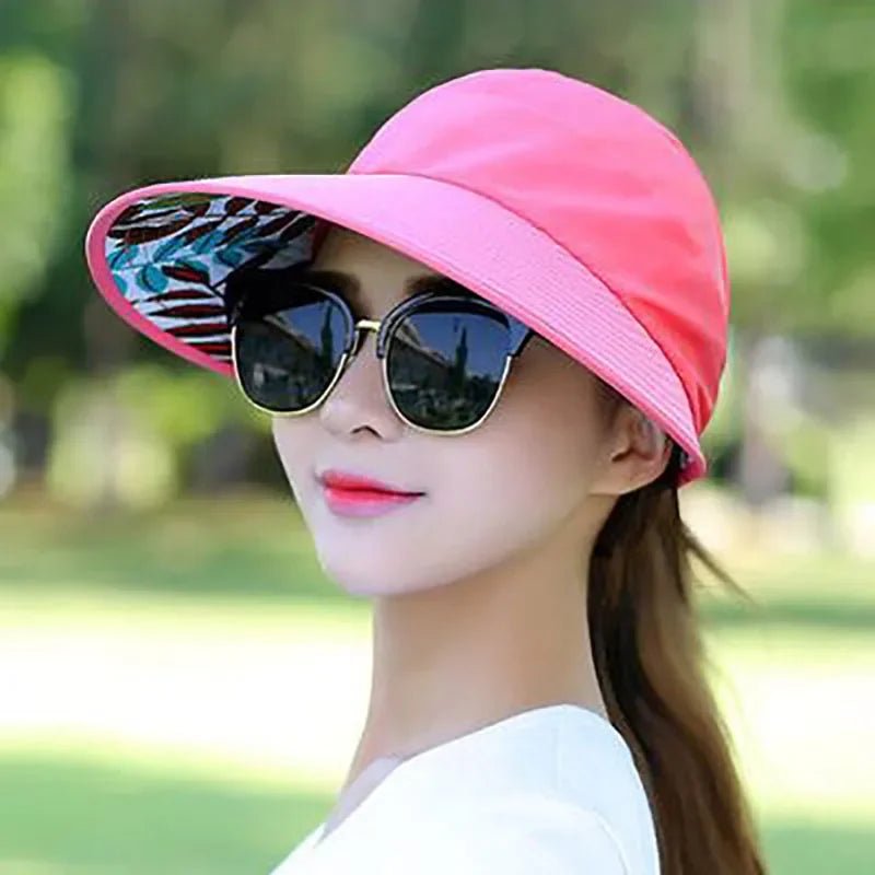Women\'s outdoor beach black pink red wide brim big sun hat block shade golf caps visor protection female hat for women girl - PratSN