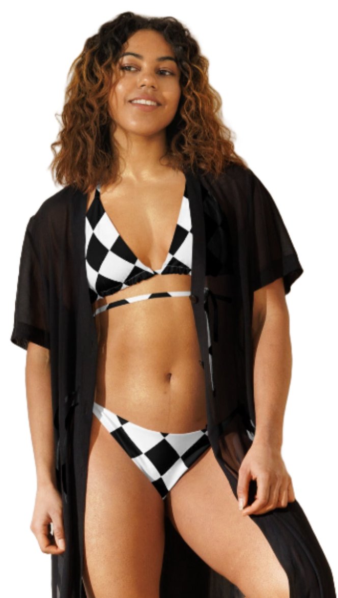 Women's padded bikini top, black & white summer dress, swimwear, classic beach dress - PratSN