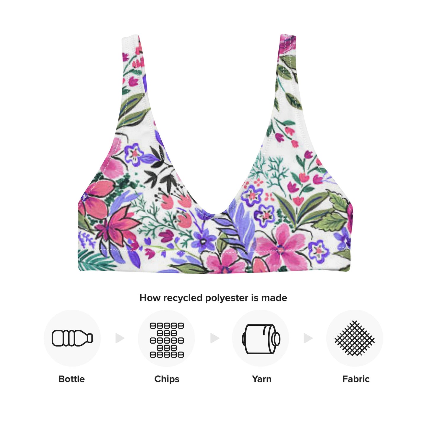 Women's padded bikini top, floral swimwear, classic beach dress - PratSN